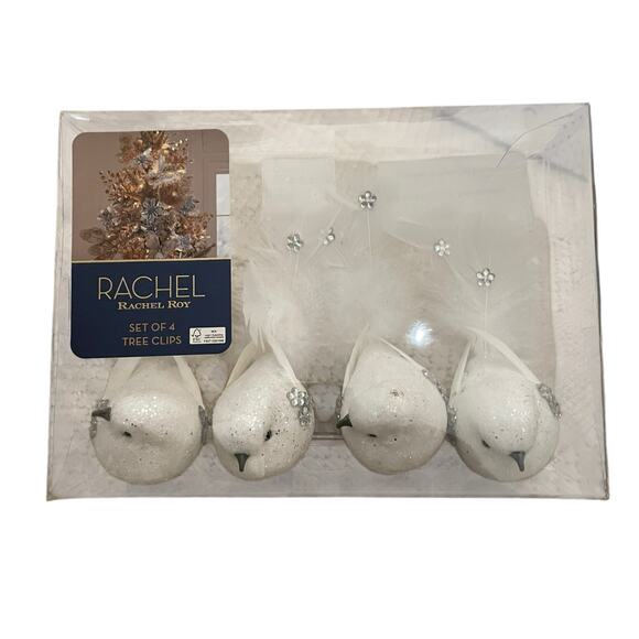 Rachel Roy Rhinestone Feathered Dove Christmas Tree Clips Set of 4 White New - Picture 14 of 14